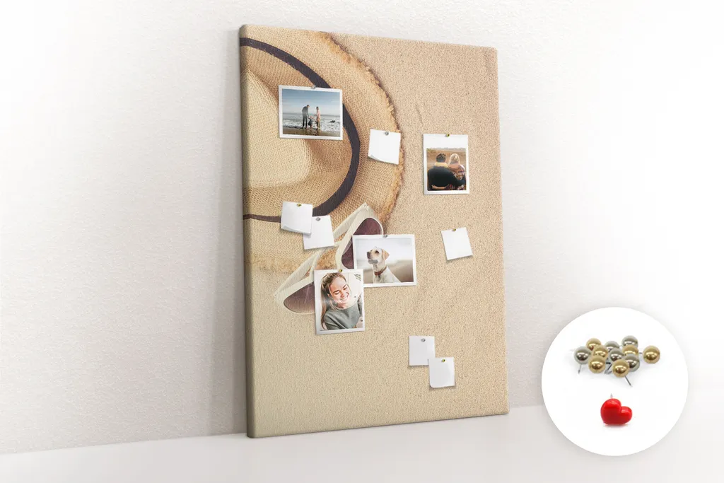 Pinwand Korkplatte Tafel ohne Rahmen - Lehrmittel Kinderspiel - 100x140 cm - 100 Stk. Metall-Pinnadeln - Sand-Urlaubsreise